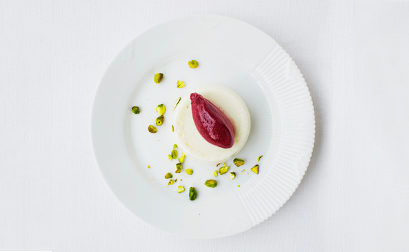 Goat's Milk Yogurt Panna Cotta with Cherry Sorbet